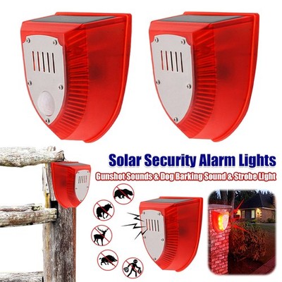 2pcs Solar Outdoor Motion Sensor Alarm 129db Barking Gunshot Sound Motion Sensor