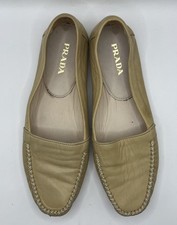 Prada Camel Beige Leather Slip On Driver Loafers Size EU 39/US 8.5-9 Super Soft