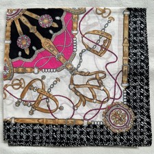 Vintage Handkerchief Cotton Equestrian Bridle Border Shepherds Check Hanky 17"