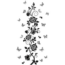 Flower Vine Decals Flying Butterfly Black Floral Wall Stickers Removable Wall...