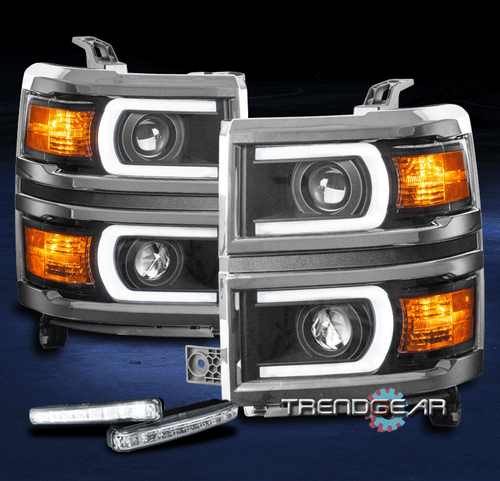 FOR 14-15 CHEVY SILVERADO 1500 LED BLACK PROJECTOR HEADLIGHTS LAMP W/BUMPER DRL - Picture 1 of 4