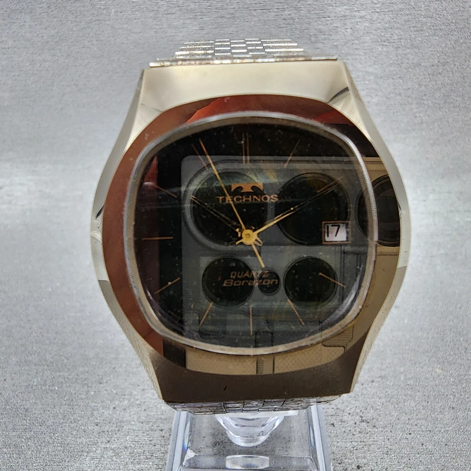 Technos Borazon часы мужчин 36 мм Tiger глаз шкала вольфрама Дата круглый новый аккумулятор - Изображение 2 из 4