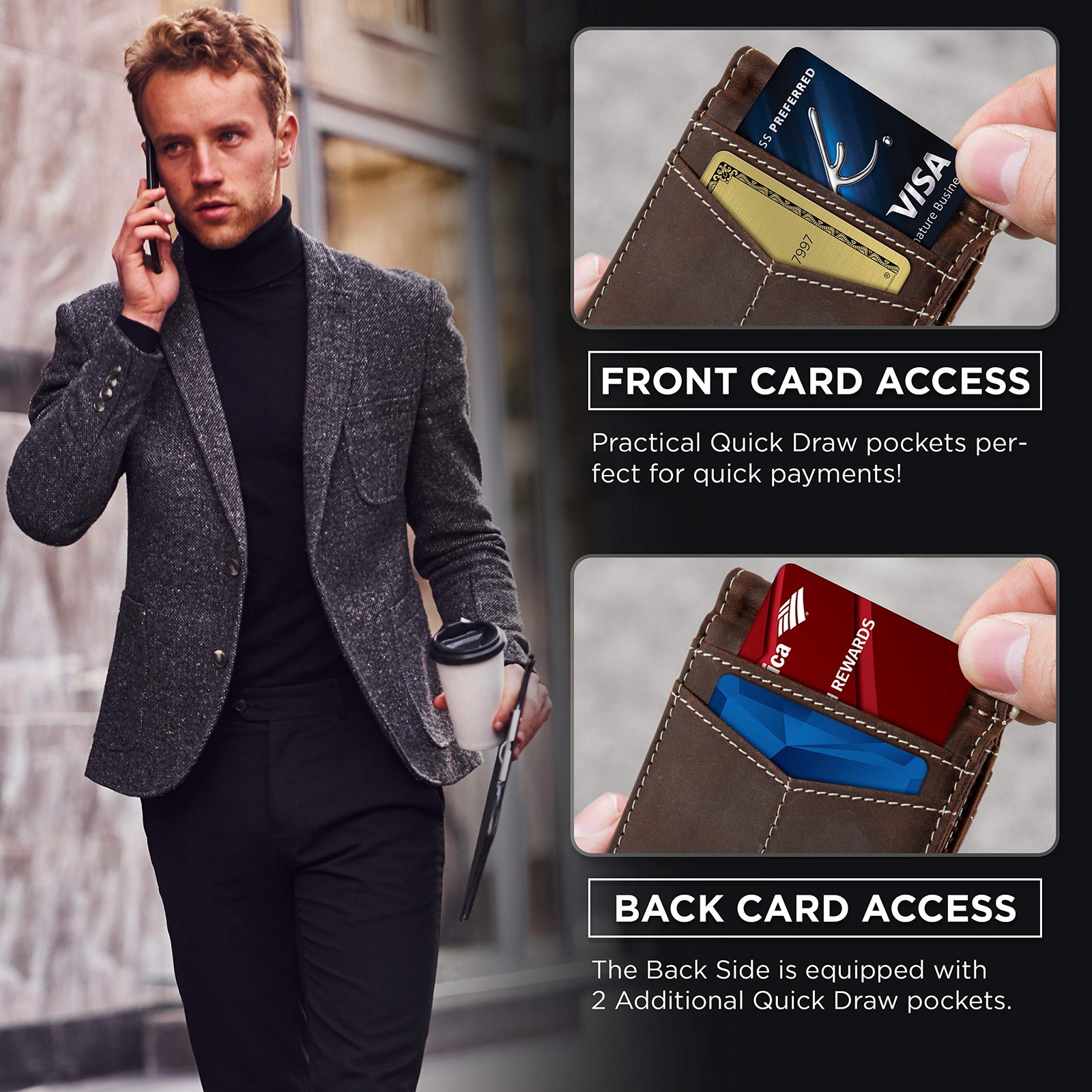 RFID Blocking Wallet Slim Bifold - Genuine Leather Minimalist Front Pocket Wa...