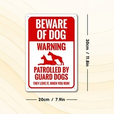 2D Flat, Tin Metal Signs Home D cor Warning Patrolled By Guard Dogs They Love It
