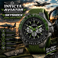 NEW Invicta Aviator Skyshock 50mm Mens Watch Green Dial Black Bezel Quartz $249!