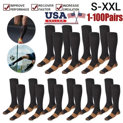 Copper Compression Socks 20-30mmHg Graduated Support Mens Womens S-XXL Wholesale - Image 1 of 4
