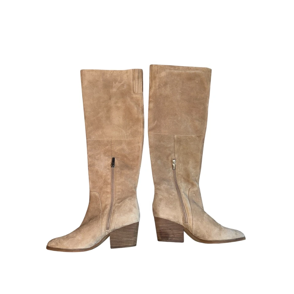 Botas Vince Camuto altura do joelho | Salto bloco camurça marrom com zíper | Feminino tamanho 9 - Imagem 3 de 4