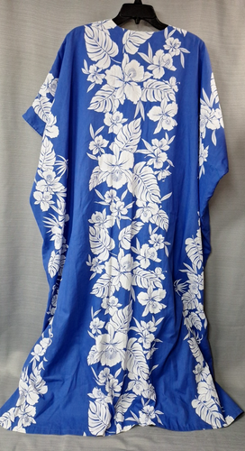 Loana Casuals Womens Vintage Hawaiian Kaftan Mumu Dress One Size Blue Tropical - Picture 6 of 8