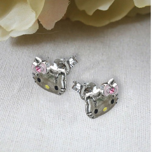 Hello Kitty 925 Sterling Silver Stud Earrings-Cute Kawaii Jewelry for Girls-Gift