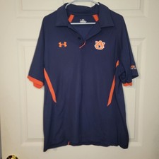 Auburn Tigers Under Armour Heat Gear Polo Shirt Men's Large Navy/Orange Ex. Cond