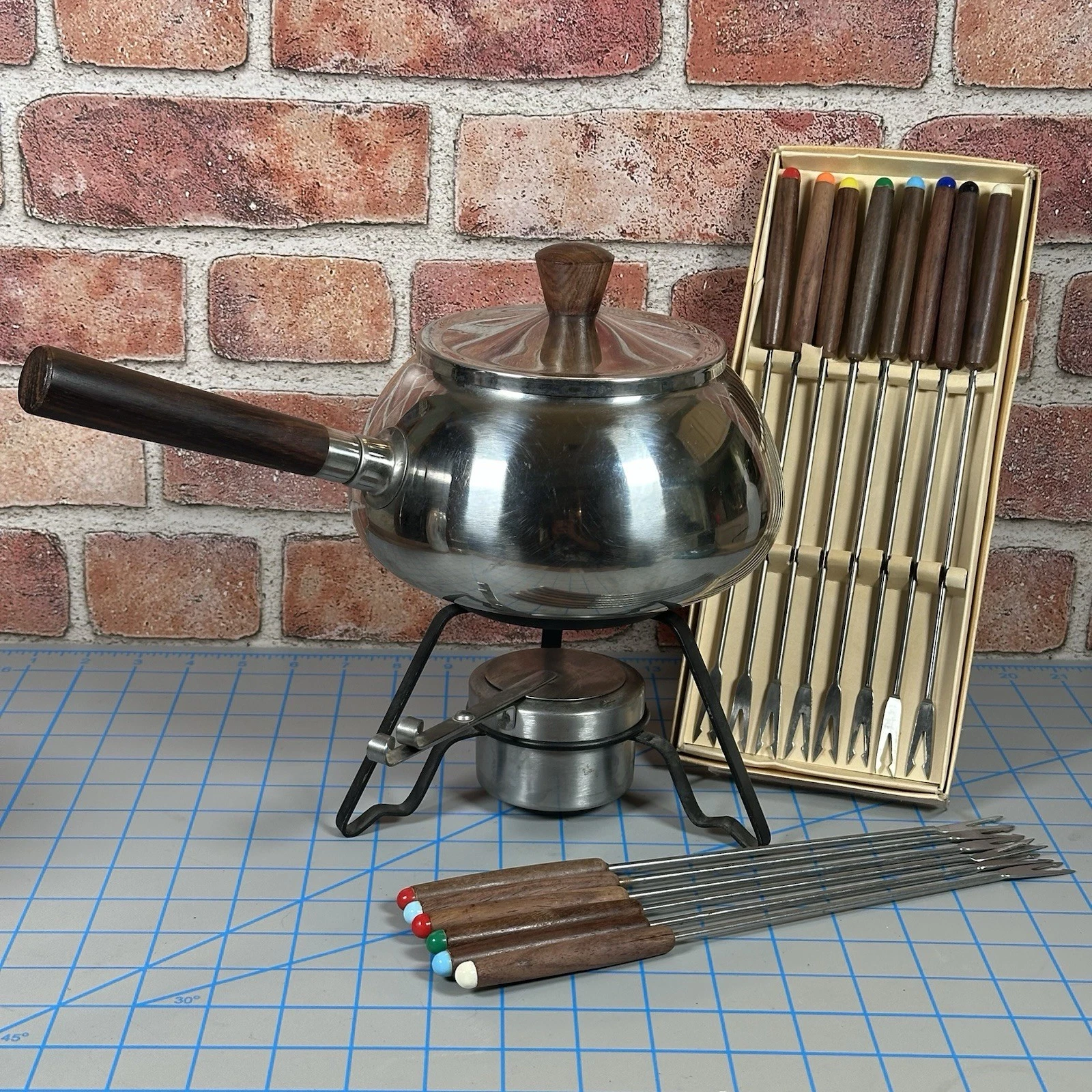 Fondue Set "Gourmet International" Stainless Mid Century 70's Retro Party Item