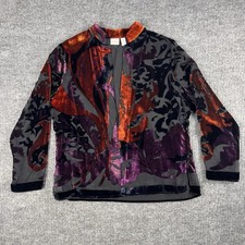 Chicos Burnout Velvet Jacket Womens 2 Open Front Topper Floral Scroll Artwear