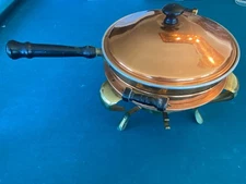 Vintage Copper Fondue Sterno 5 PIECE Double Boiler Set With Stand, 