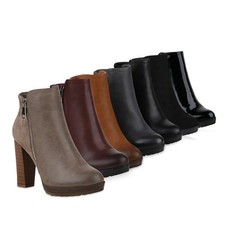 Damen Stiefeletten Plateau-Boots Zipper Holzoptikabsatz 818507 Schuhe