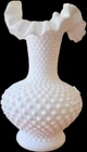 Vintage Large Fenton White Milk Glass Hobnail Ruffled Crimped Edge Vase 11"