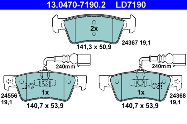 Bremsbelagsatz Scheibenbremse ATE Ceramic 13.0470-7190.2 FüR VW 1KE Touareg 7L6-image