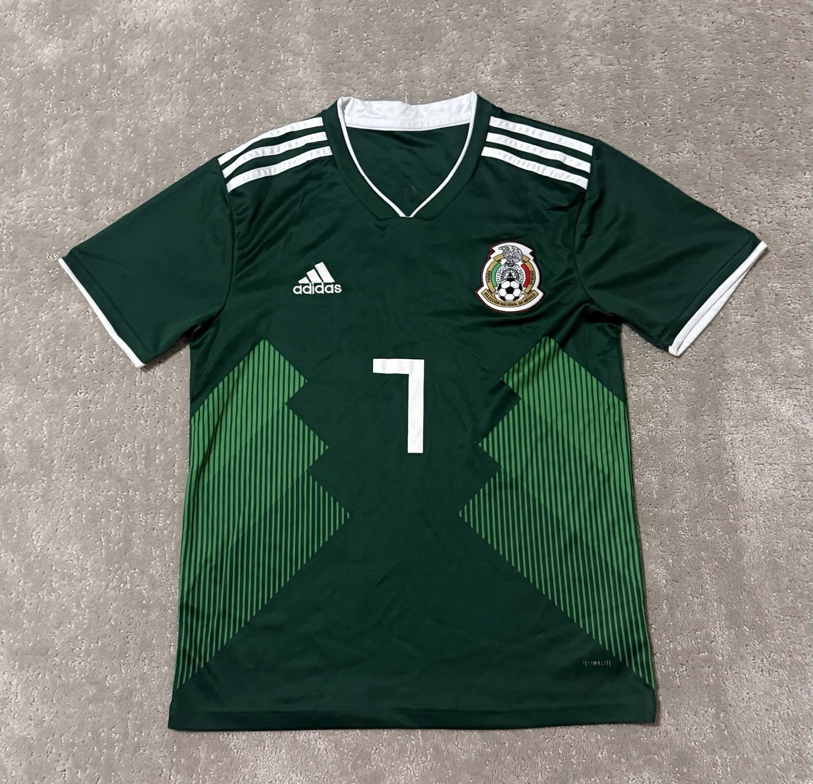 Adidas Mexico 2017 Soccer Jersey #7 Climalite Green M Home