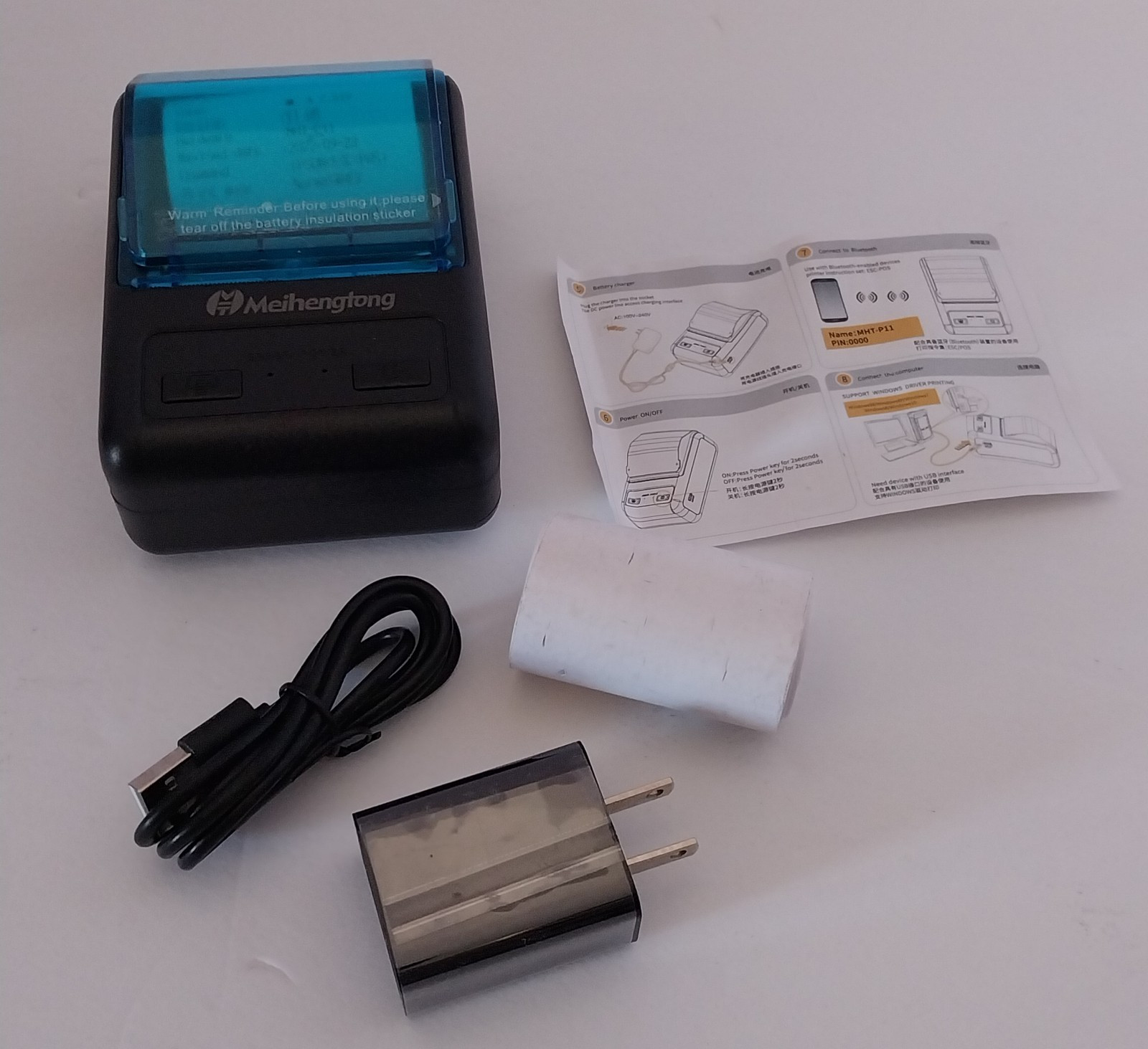 Thermal Printer Labels MHT-P11 58mm Black & Blue USB Bluetooth New-image