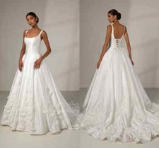 Boho Wedding Dress A-Line Satin Bridal Gown Spaghetti Straps Lace-up 3D Flowers