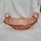 Large Vintage Fenton Depression Glass Pink Swan Handle Art Deco Bowl Dish