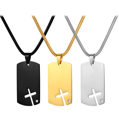 Cross Necklace Engraved Photo Dog Tags For Him Men's Military Army