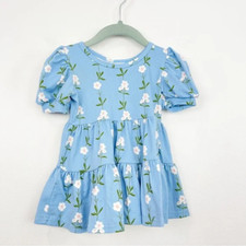 Dot Dot Smile Blue Floral Tiered Short Sleeve Dress Size 6-12 Months