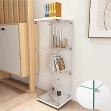 17*15*49in Tempered Glass Display Cabinet 3 Layers Single Door Storage Showcase