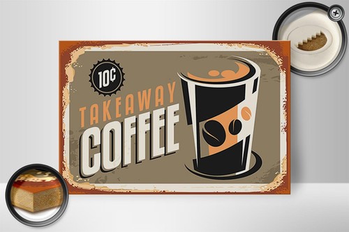 Holzschild Kaffee 30x20 cm Retro Coffee takeaway Holz Deko Schild wooden sign - Picture 2 of 5