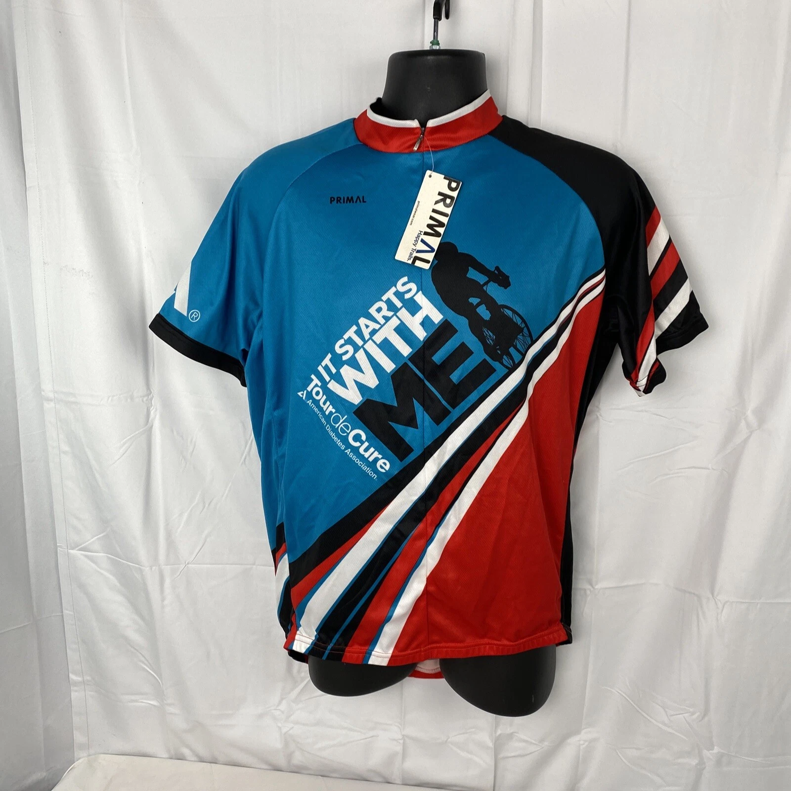 Primal Wear Happy Trails Cycling Jersey Size XL Blue / Red NWT