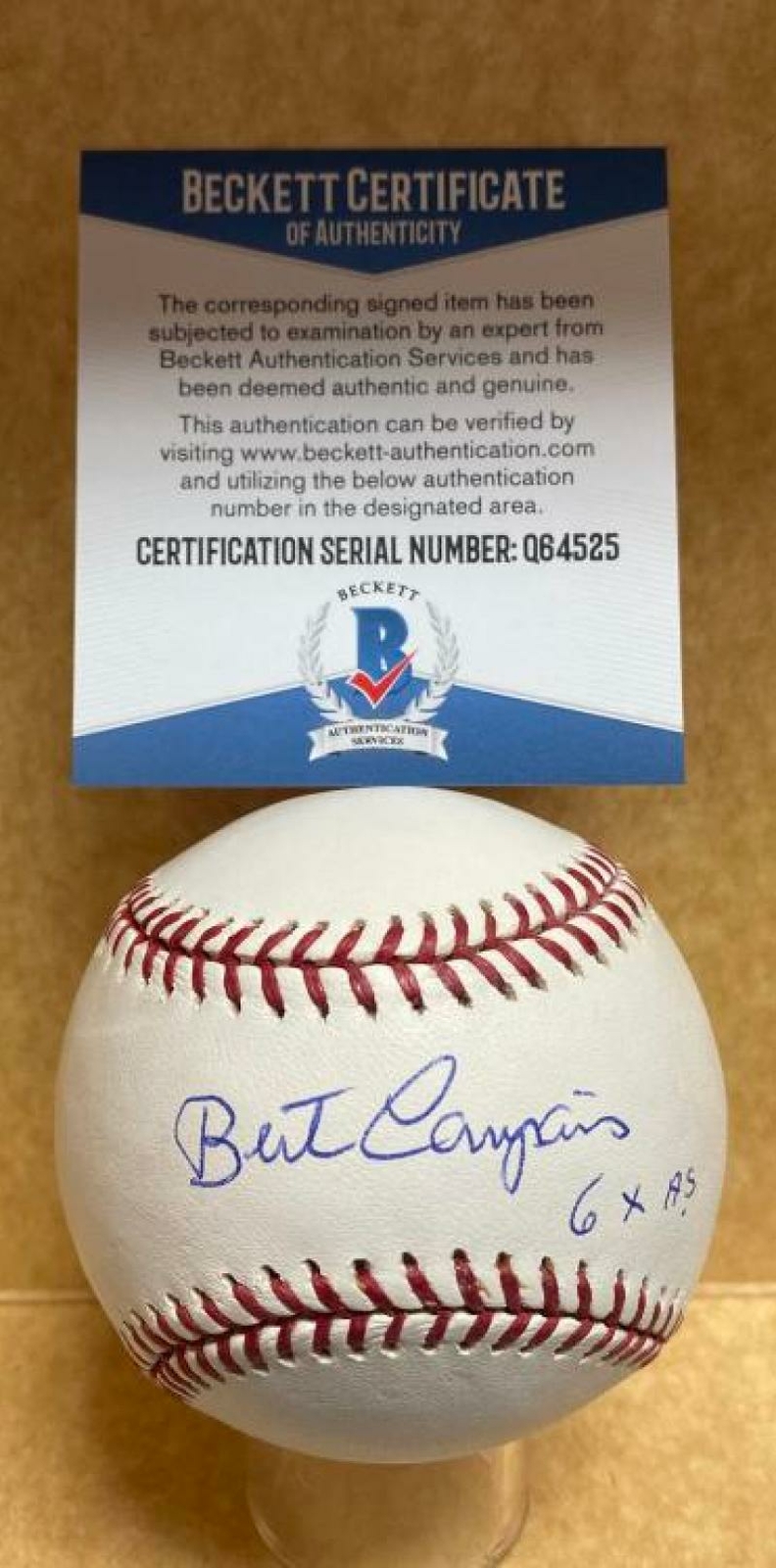 Professional Player Autographed Signed BERT CAMPANERIS 6X AS (ALL STAR) M.L. BASEBALL BECKETT Q64525 