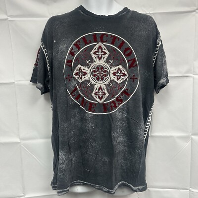 Affliction Live Fast T-shirt Size 2XL Velour Cross Charcoal And Red Distressed 