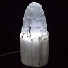 10" 8.5lb Tower Selenite Lamp Satin Spar Mineral  Cord  LED Bulb - Morocco