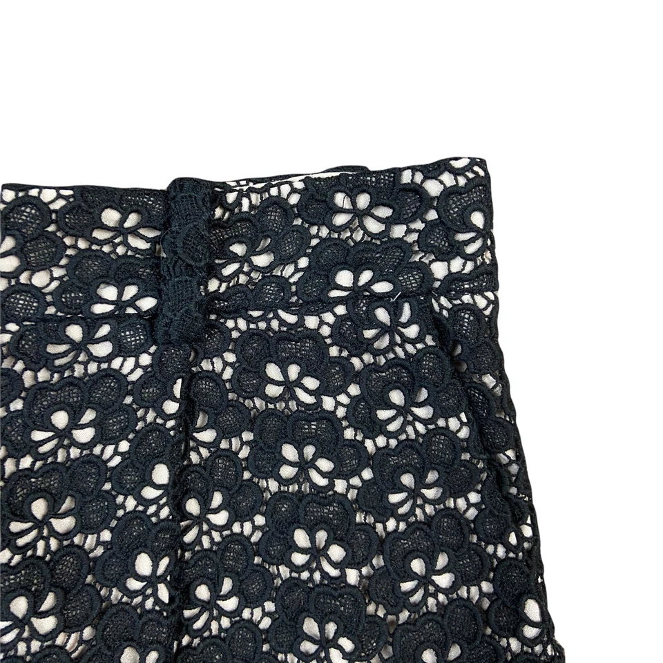 Mini Pantalones Cortos DVF Diane Von Furstenberg Negro Beige Tostado Encaje Floral Corte Talla 4 Foto 2 de 4