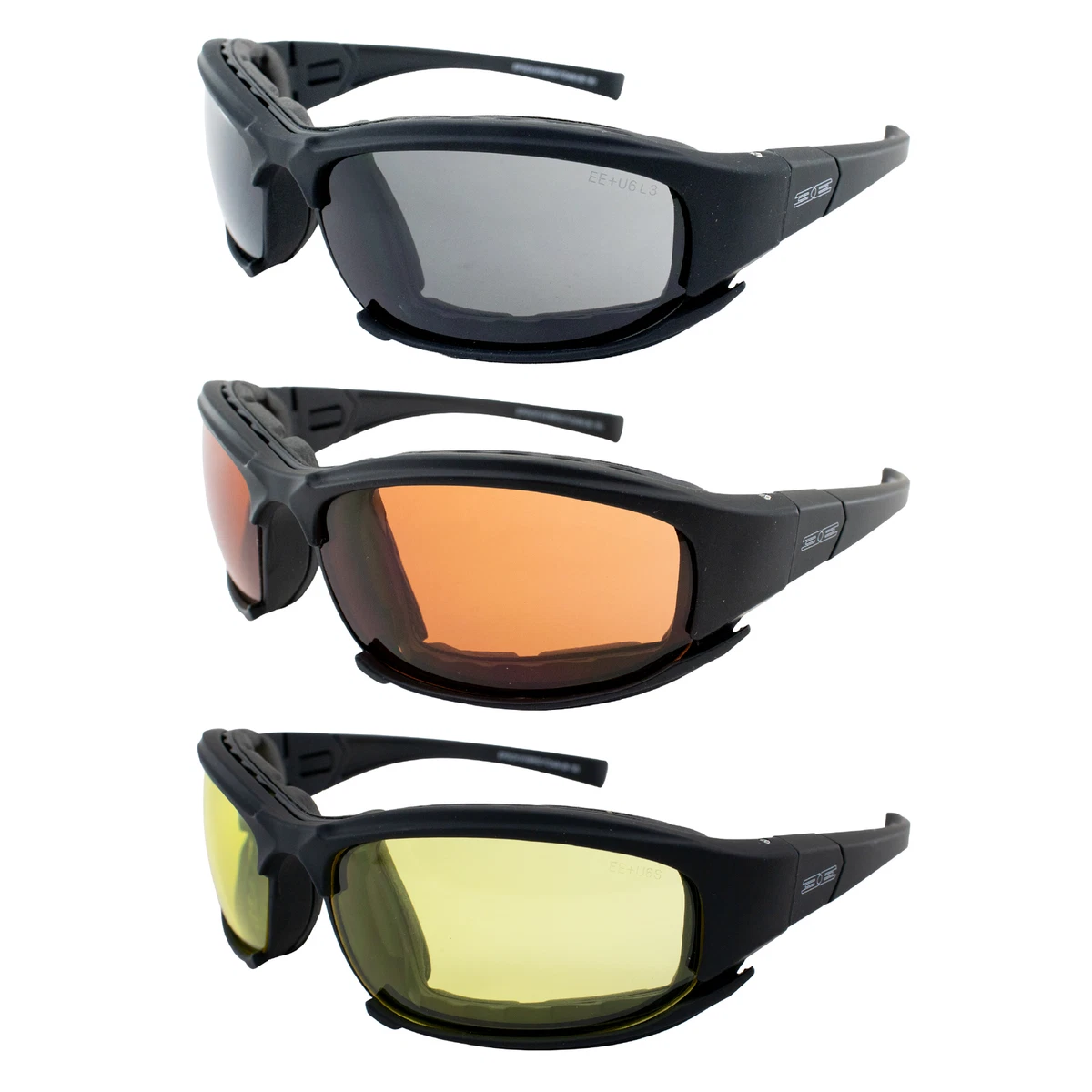 3 Pairs of Echo Hybrid Motorcycle Sunglasses Goggles Smoke Amber + Yellow  Lenses