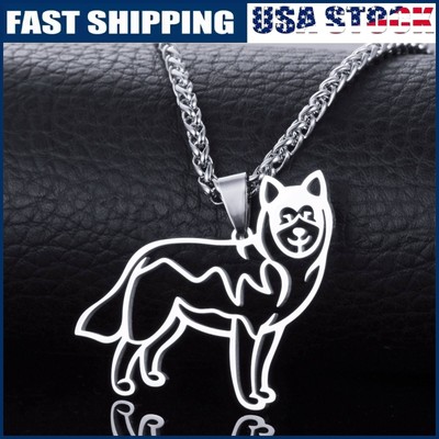 Alaskan Malamute Siberian Husky Outline Pet Dog Pendant Cute Necklace Silver
