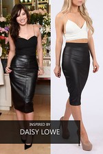 Ladies Wet Look Effect High Waist Bodycon Midi Pencil Skirt Faux Leather Dress