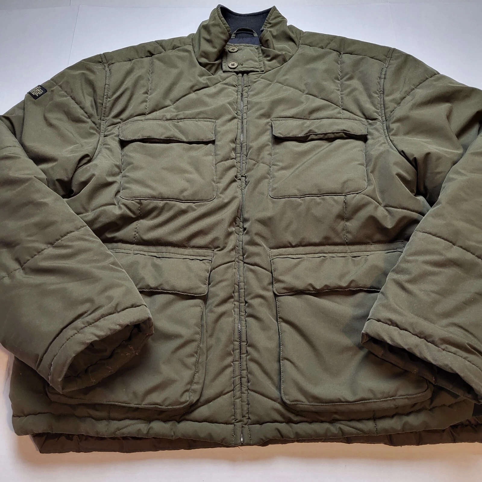 Nautica Puffer Coat Mens XL Olive Green Full Zipper Nylon
