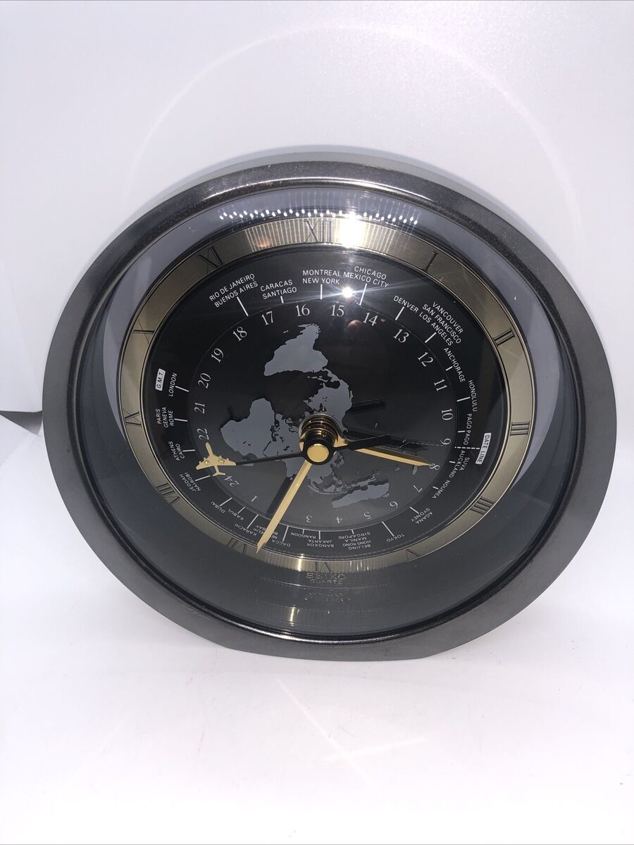 Rare Seiko QQZ695K World Clock Airplane Second Hand Blinking Rare Seiko QQZ695K World Clock Airplane Second Hand Blinking