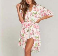 Show Me Your Mumu Brie Robe Womens OS Floral Kimono Wrap Cover Up White Pink