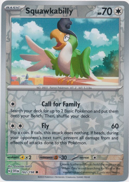 Reverse Holo Squawkabilly 162/198 Common Scarlet & Violet Base Set Pokemon TCG