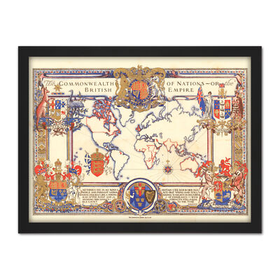 Map Webb 1937 British Empire Commonwealth Pictorial Framed Wall Art Print 18X24