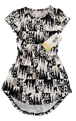 LulaRoe Disney Princess Castles 2 Mae Pocket Dress Black White Print NEW