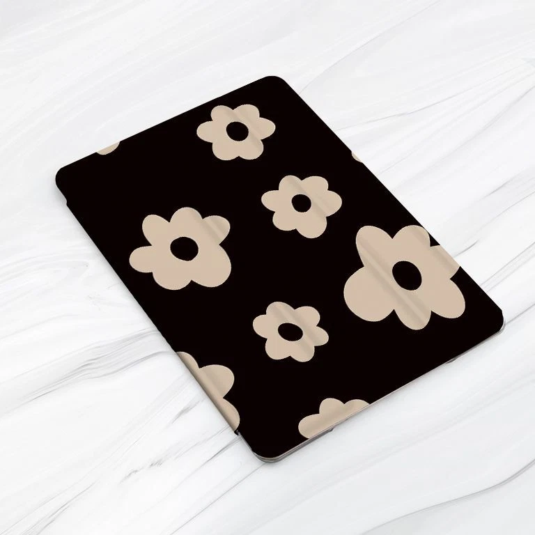 White Daisy Retro Floral Black Case For iPad 10.2 Air 3 4 5 Pro 9.7 11 12.9 Mini - Image 3 of 4