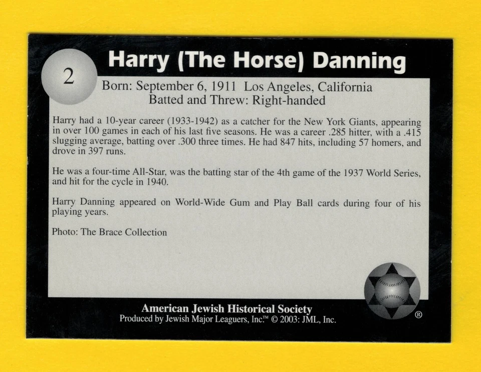 2003 Jewish Major Leaguers 2 Harry Danning - Image 2 of 2