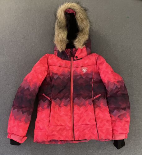 Rossignol Girls Ski Jacket 10 Removable Hood Fur Trim Snow Zip Pocket Waterproof - Picture 1 of 23