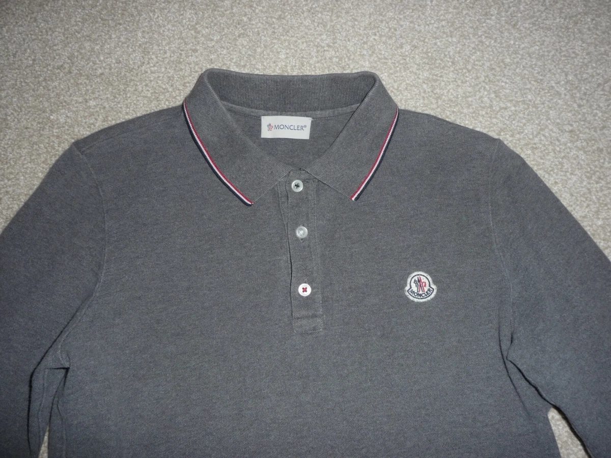 Original Moncler Boys Grey Long Sleeve Polo Top Age 13 14 in VCG