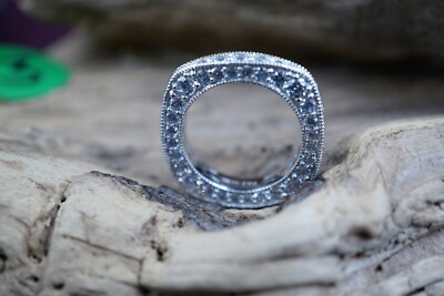 Signed PAJ awesome 925 Sz CZ Eternity Band Ring Appx Wide