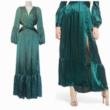 Rahi Green Emerald Satin Leila Cut Dress with Slit Size: S