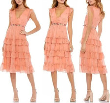 NWT MAC DUGGAL FLORAL PRINT RUFFLE TIERED FAUX WRAP DRESS APRICOT SZ 12 9081