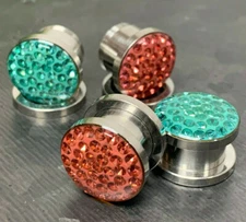 PAIR Epoxy Coated Ferido Gems Screw Fit Plugs Tunnels Earlets Gauges